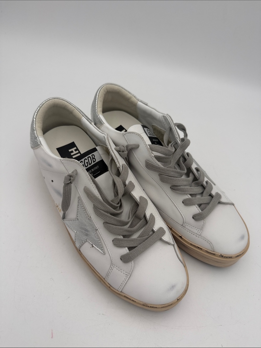 Golden Goose Style GGDB White Leather Sneakers distressed Gray Laces men 42 - Picture 13 of 13